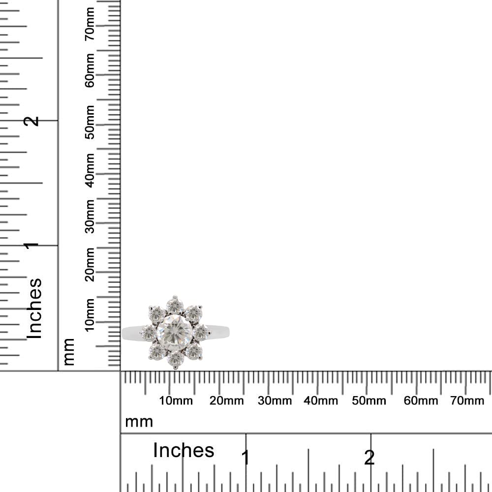 1.50 Carat 6MM Round Cut Lab Created Moissanite Diamond Halo Flower Engagement Ring for Women in 10K or 14K Solid Gold
