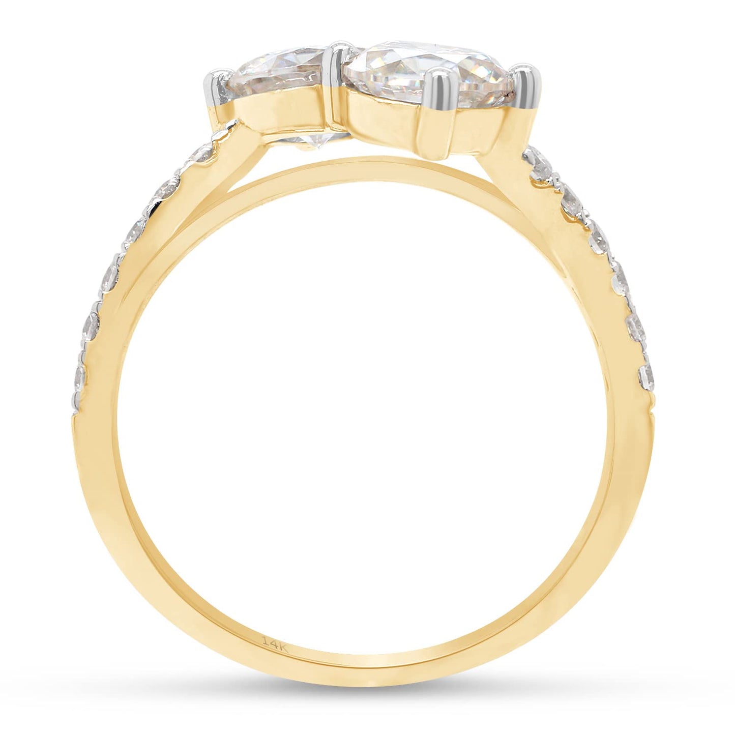 1 3/4 Carat Round Cut Lab Created Moissanite Diamond Two-Stone Crossover Engagement Ring for Women in 10K or 14K Solid Gold (1.75 Cttw)