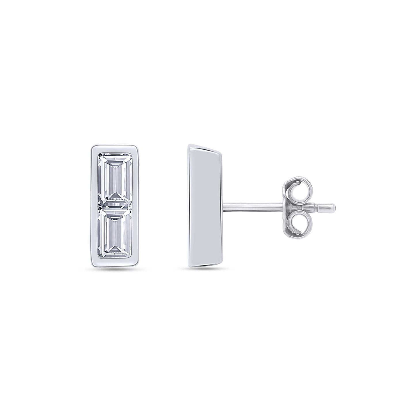 4/5 Carat Emerald Cut Lab Created Moissanite Diamond Push Back Crawler Stud Earrings In 925 Sterling Silver (0.80 Cttw)
