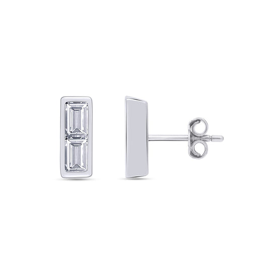 4/5 Carat Emerald Cut Lab Created Moissanite Diamond Push Back Crawler Stud Earrings In 925 Sterling Silver (0.80 Cttw)