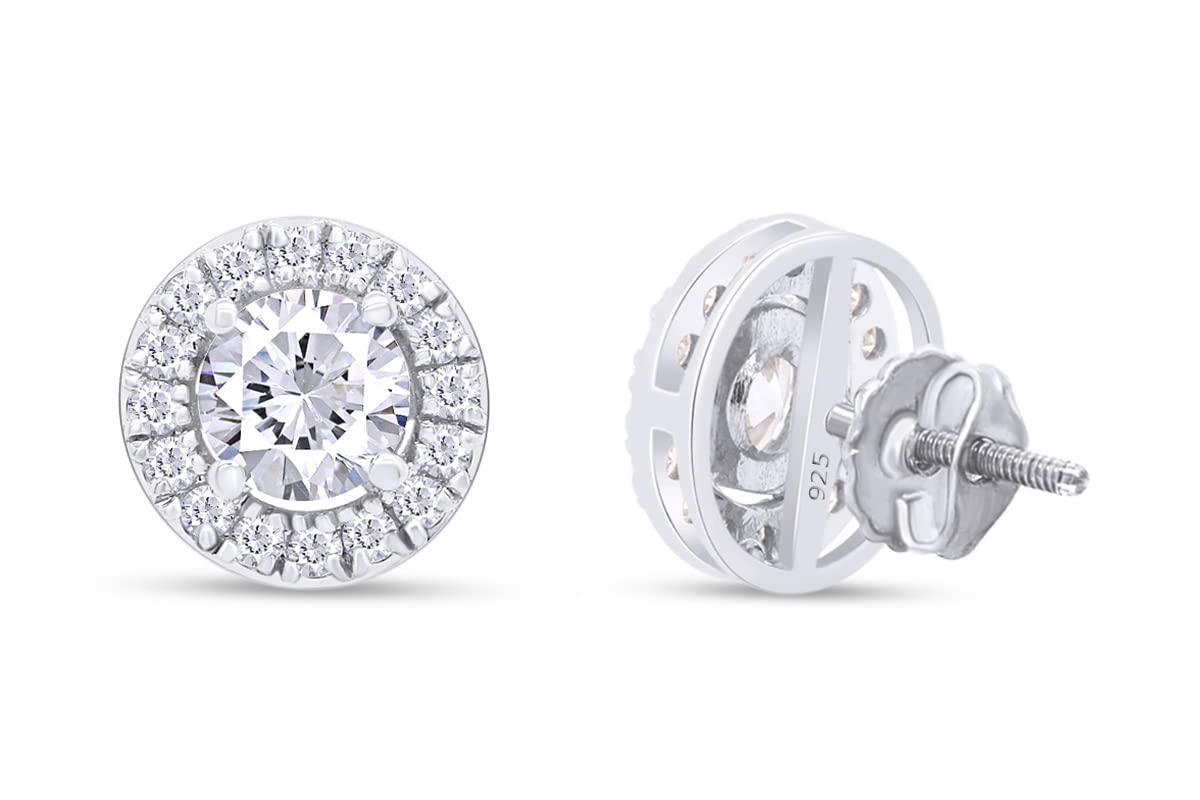1 Carat Lab Created Moissanite Halo Stud Earrings For Women In 925 Sterling Silver (VVS1 Clarity, 1.00 Cttw)