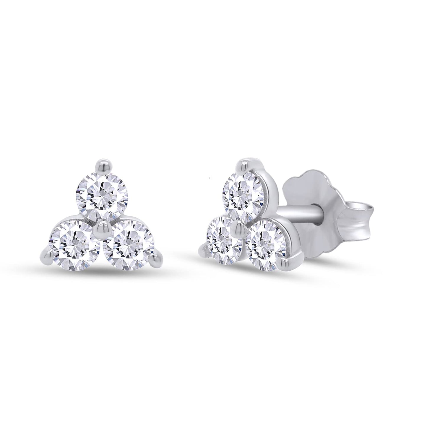 Round Cut Lab Created Moissanite Diamond Three Stone Stud Earring For Women In 925 Sterling Silver