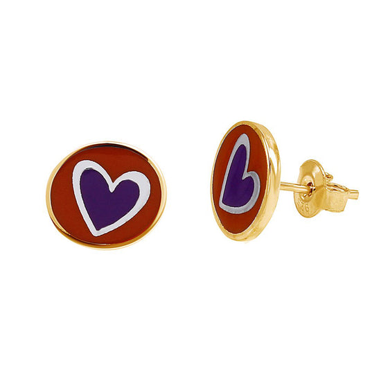 Load image into Gallery viewer, Colorful Cute Heart Enamel Stud Post Earrings 14K Gold Over Sterling Silver
