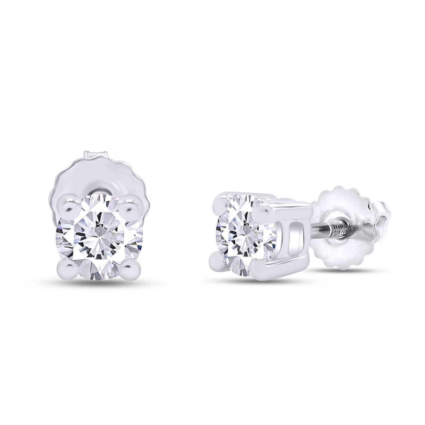 0.08ct to 1/2ct Lab Grown Diamond Round Stud Earrings for Women in 14k Gold (F-G Color, VS-SI Clarity) Prong Set Round Cut Screw Back Studs