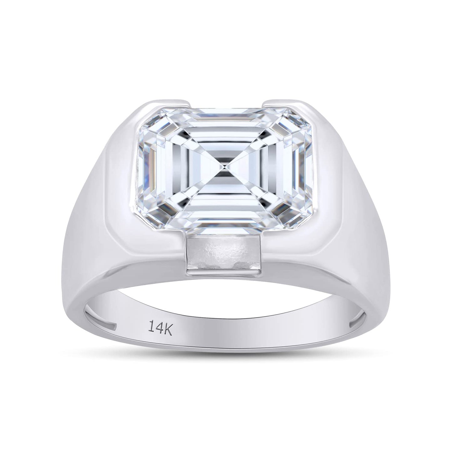3 1/2 Carat 10X8MM Emerald Cut Lab Created Moissanite Diamond Solitaire Signet Engagement Ring For Men In 10K Or 14K Solid Gold (3.50 Cttw)