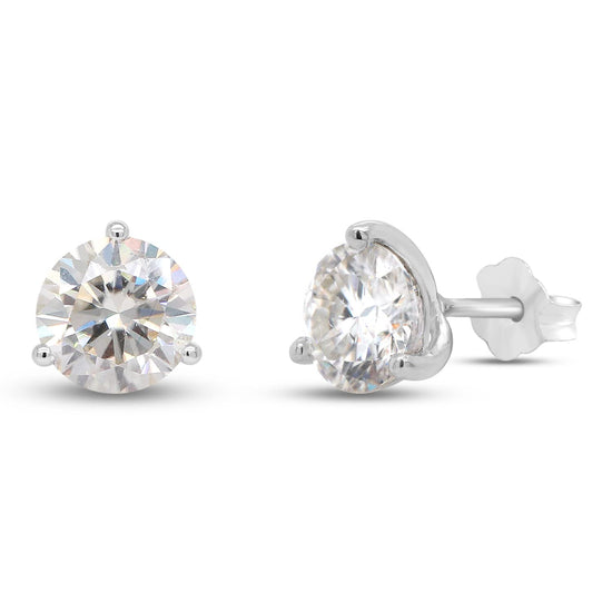 2 Carat 6.5MM Round Cut Lab Created Moissanite Diamond Solitaire Stud Earrings In 10K Or 14K Solid Gold Jewelry For Women