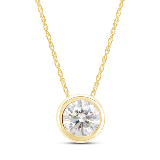 1 Carat Lab Created Moissanite Diamond Bezel Set Solitaire Pendant Necklace In 14K Solid Gold For Women