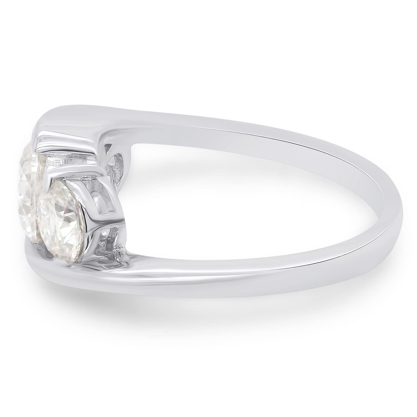 1 3/4 Carat Round Cut Lab Created Moissanite Diamond 3 Stone Bridal Engagement Bypass Promise Ring for Women in 10K or 14K Solid Gold (1.75 Cttw)