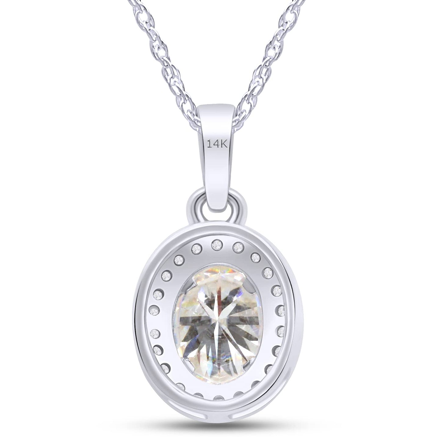 1 1/2 Carat 6X8MM Oval & Round Lab Created Moissanite Diamond Halo Pendant Necklace in 10K or 14K Solid Gold For Women (1.50 Cttw)