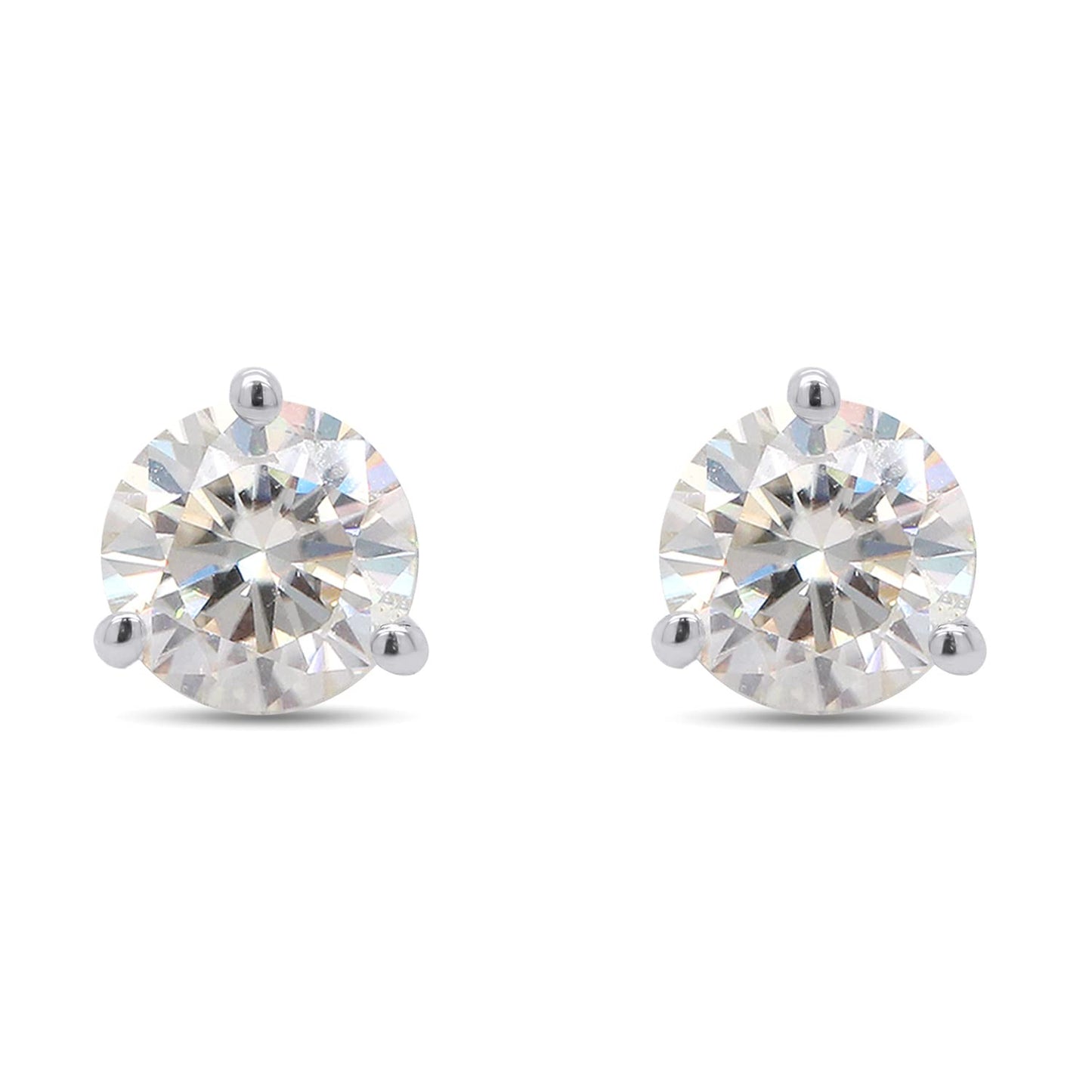 6.5MM Round Cut Lab Created Moissanite Diamond Solitaire Stud Earrings In 10K Or 14K Solid Gold (1.80 Cttw)