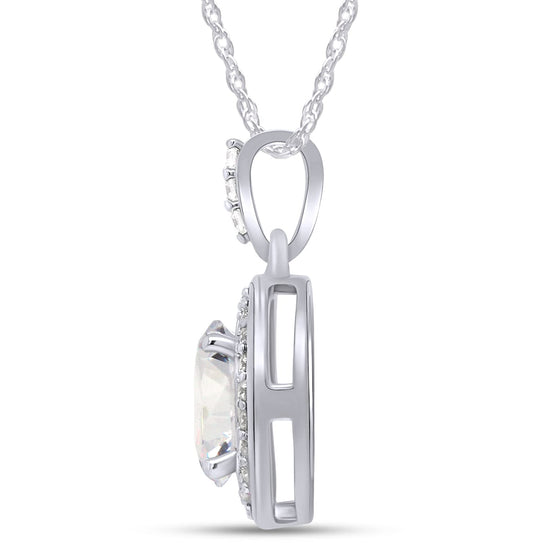 1 1/2 Carat 6X8MM Oval & Round Lab Created Moissanite Diamond Halo Pendant Necklace in 10K or 14K Solid Gold For Women (1.50 Cttw)