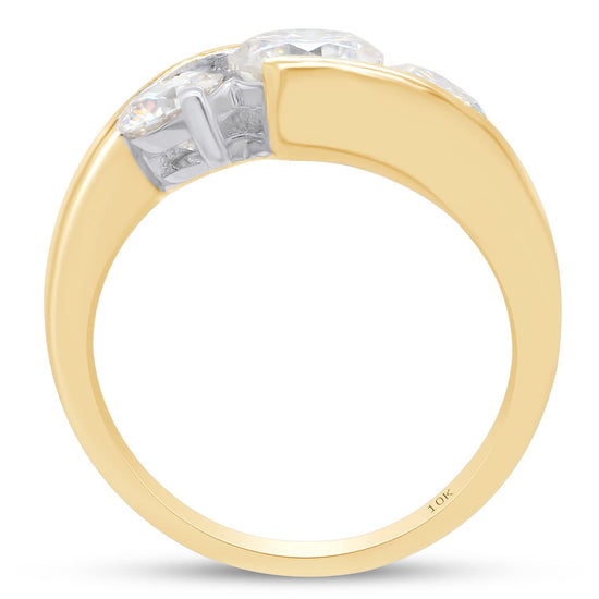 1 3/4 Carat Round Cut Lab Created Moissanite Diamond 3 Stone Bridal Engagement Bypass Promise Ring for Women in 10K or 14K Solid Gold (1.75 Cttw)