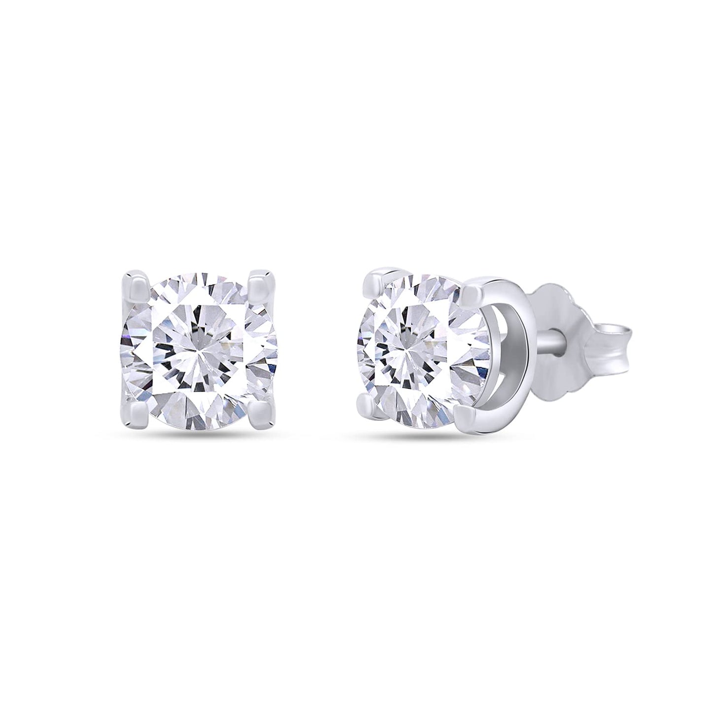 Load image into Gallery viewer, 2 Carat Round Cut 6.5MM Lab Created Moissanite Diamond Push Back Stud Earrings In 925 Sterling Silver (2 Cttw)
