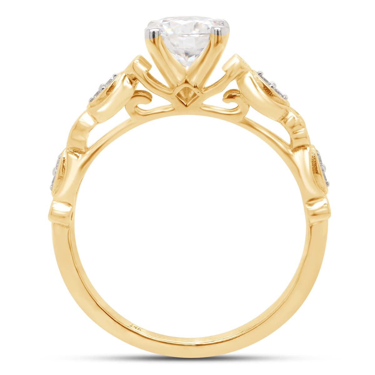 6MM Round Cut Lab Created Moissanite Diamond Solitaire Filigree Engagement Wedding Ring in 10K or 14K Solid Gold (0.85 Cttw)