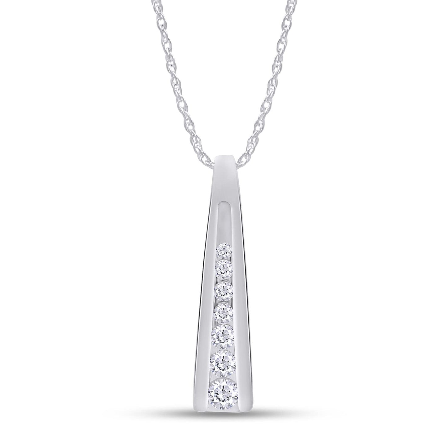 Load image into Gallery viewer, 1/2 Carat Lab Created Moissanite Diamond Seven Stone Journey Bar Pendant Necklace In 925 Sterling Silver
