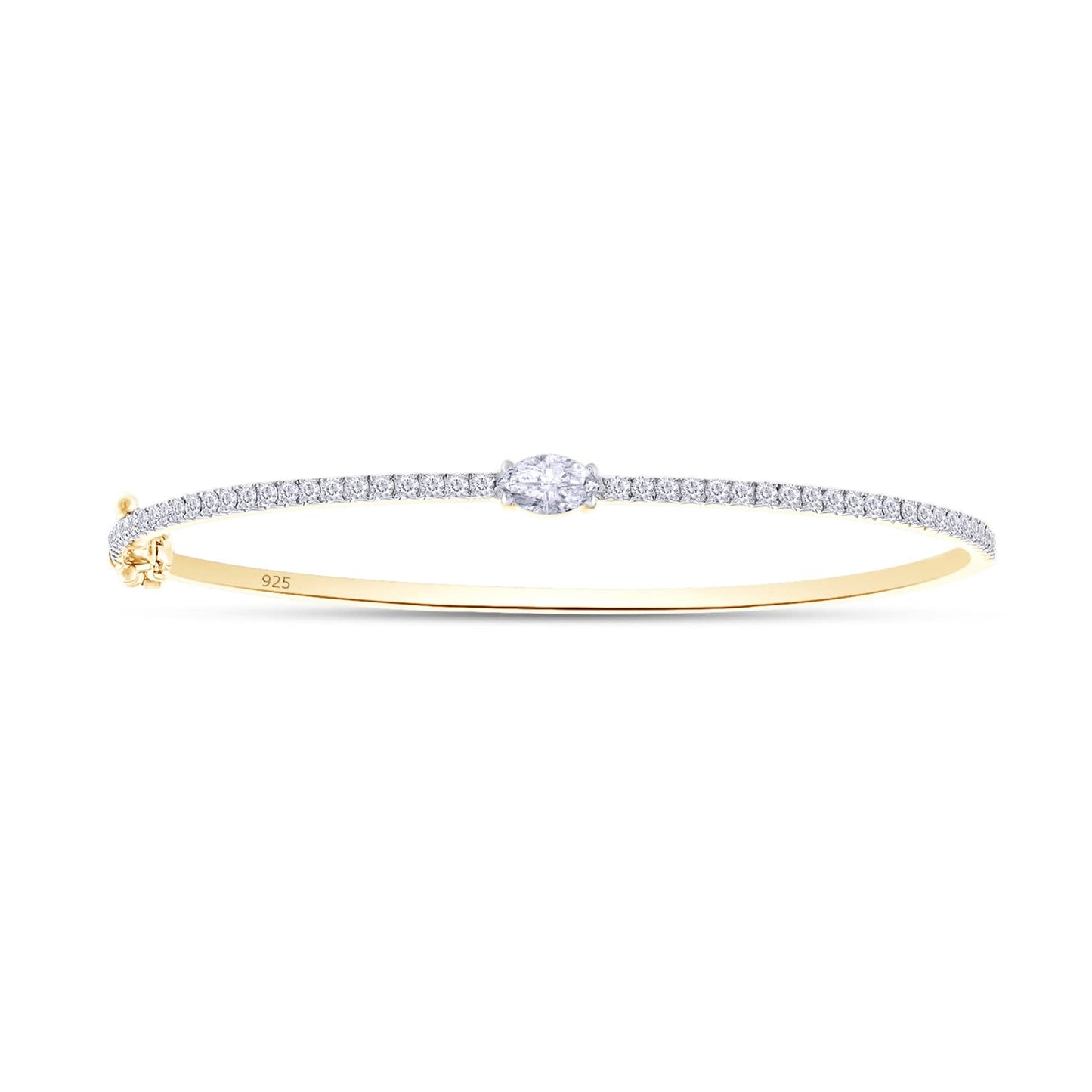1 Carat Marquise & Round Cut Lab Created Moissanite Diamond Tennis Bangle Bracelet In 925 Sterling Silver