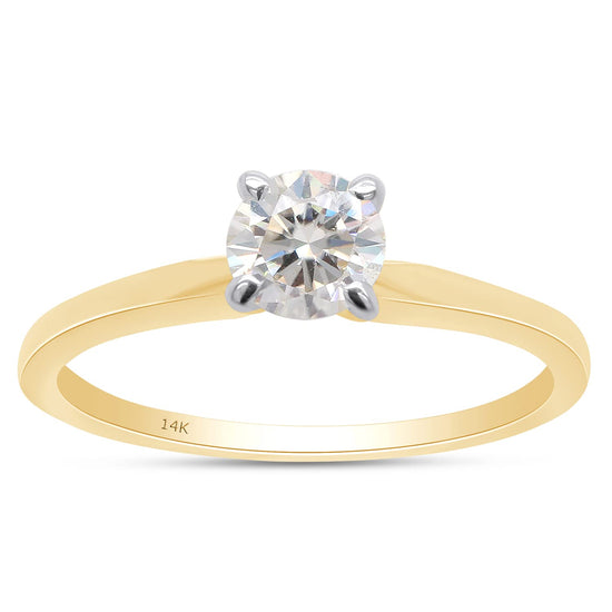 1/3 Carat Round Cut Lab Created Moissanite Diamond Solitaire Engagement Ring for Women in 10K or 14K Solid Gold (0.35 Cttw)