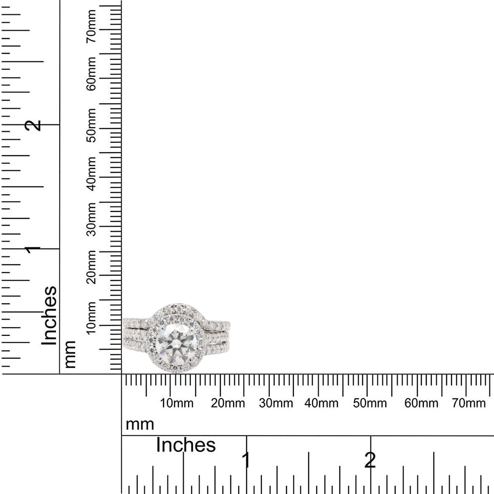 2.50 Carat Center 6.5MM Round Cut Lab Created Moissanite Diamond Halo Bridal Set Ring For Women In 925 Sterling Silver