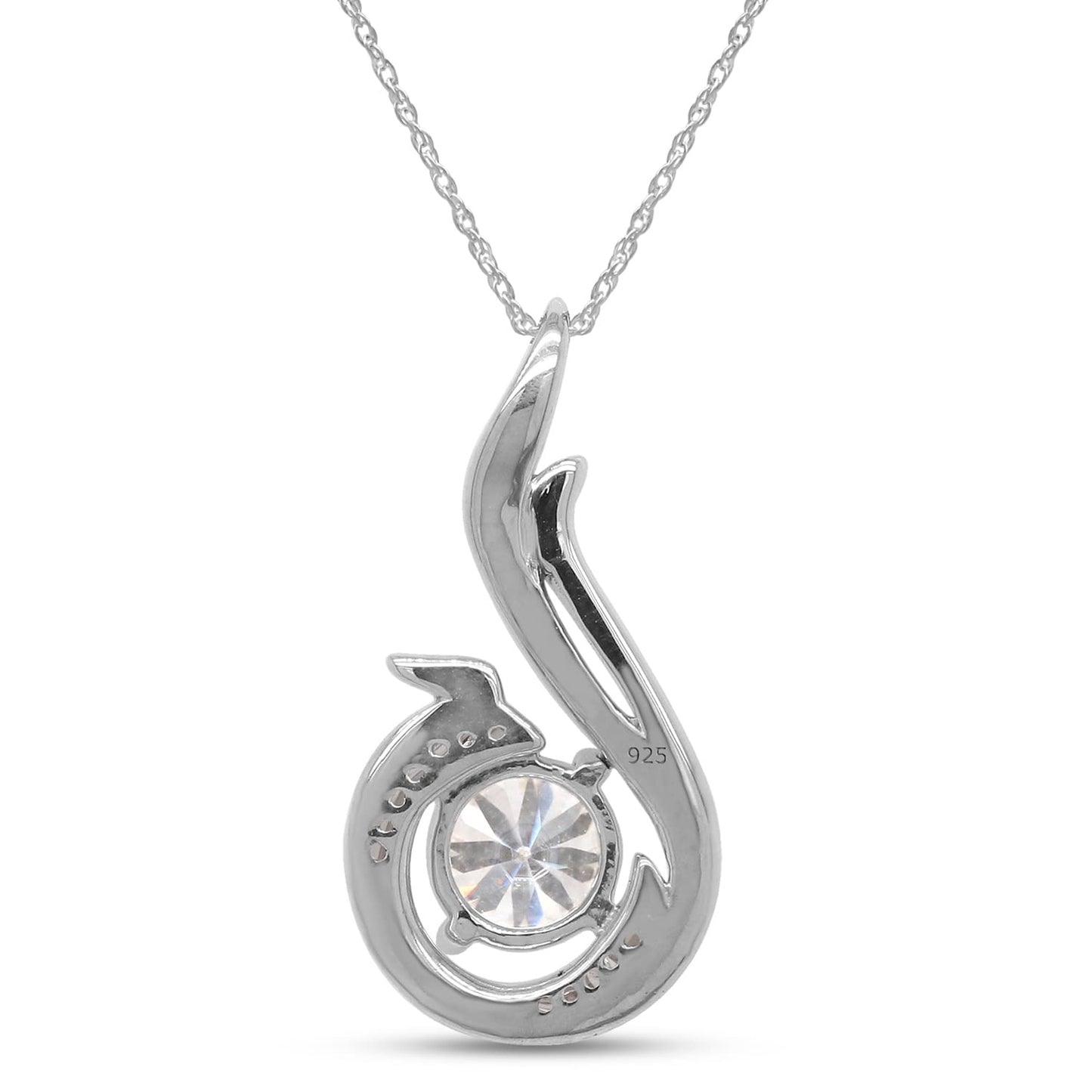 Center 6.5MM, Lab Created Moissanite Diamond Phoenix Pendant Necklace For Women In 925 Sterling Silver (1 Cttw)