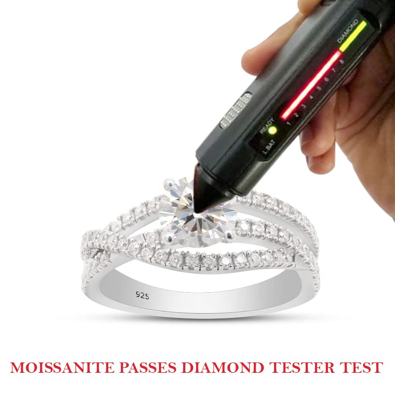 1.10 Carat Center 6.5MM Round Cut Lab Created Moissanite Diamond Solitaire Split Shank Engagement Ring in 925 Sterling Silver