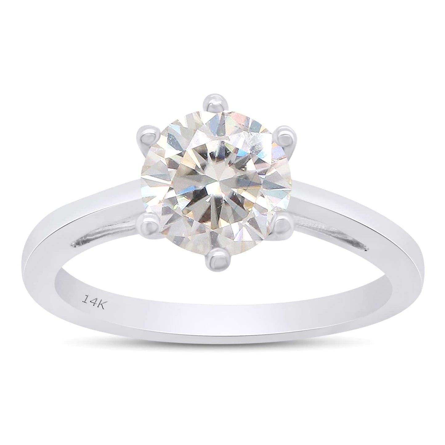 1 Carat 6.5MM Round Cut Lab Created Moissanite Diamond Solitaire Engagement Wedding Promise Ring in 10K or 14K Solid Gold