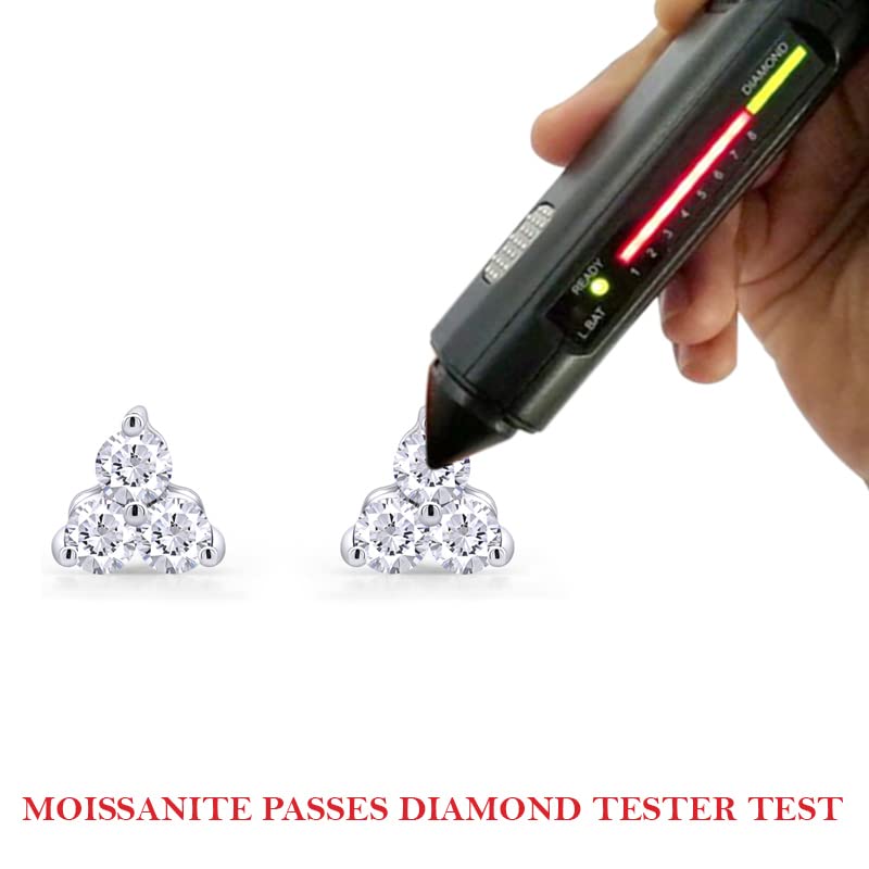 2 1/2 Carat Round Cut Lab Created Moissanite Diamond Push Back Three Stone Stud Earrings In 925 Sterling Silver (2.50 Cttw)