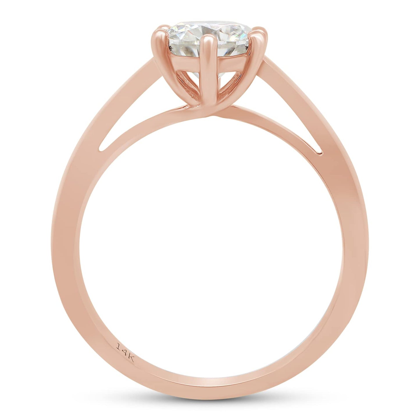 1 Carat 6.5MM Round Cut Lab Created Moissanite Diamond Solitaire Engagement Wedding Promise Ring in 10K or 14K Solid Gold