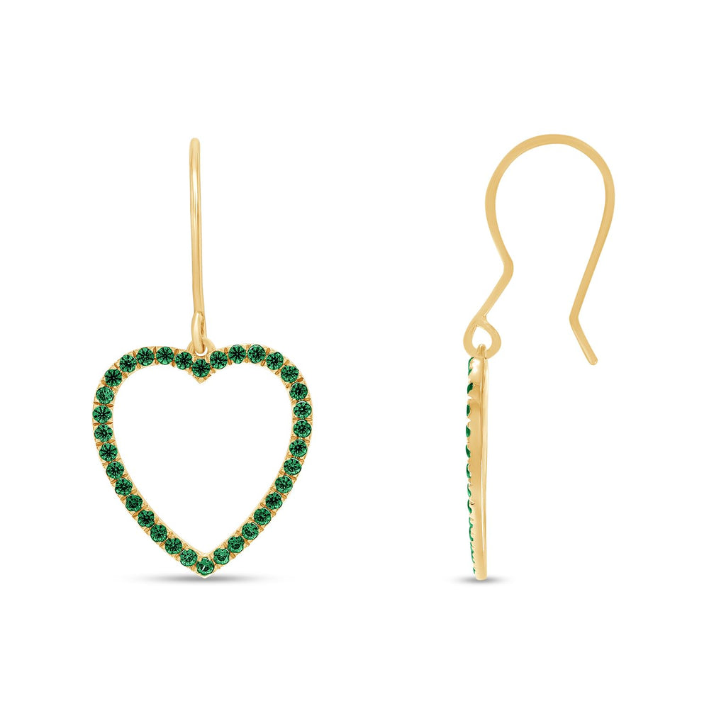 
                      
                        Round Cut Simulated Green Emerald Open Heart Drop Earrings For Womens In 10K Or 14K Solid Gold And 925 Sterling Silver
                      
                    