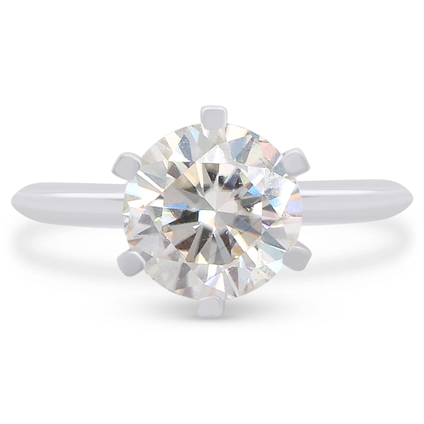 1 3/4 Carat 8.5MM Round Cut Lab Created Moissanite Diamond Solitaire Engagement Promise Ring for Women in 10K or 14K Solid Gold (1.75 Cttw)