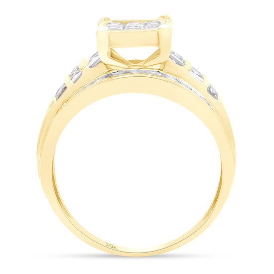 Load image into Gallery viewer, 1 1/2 ct. t.w Princess &amp;amp; Round Cut Lab Created Moissanite Diamond Square Frame Cluster Engagement Bridal Ring in 10K or 14K Solid Gold (1.50 Cttw)
