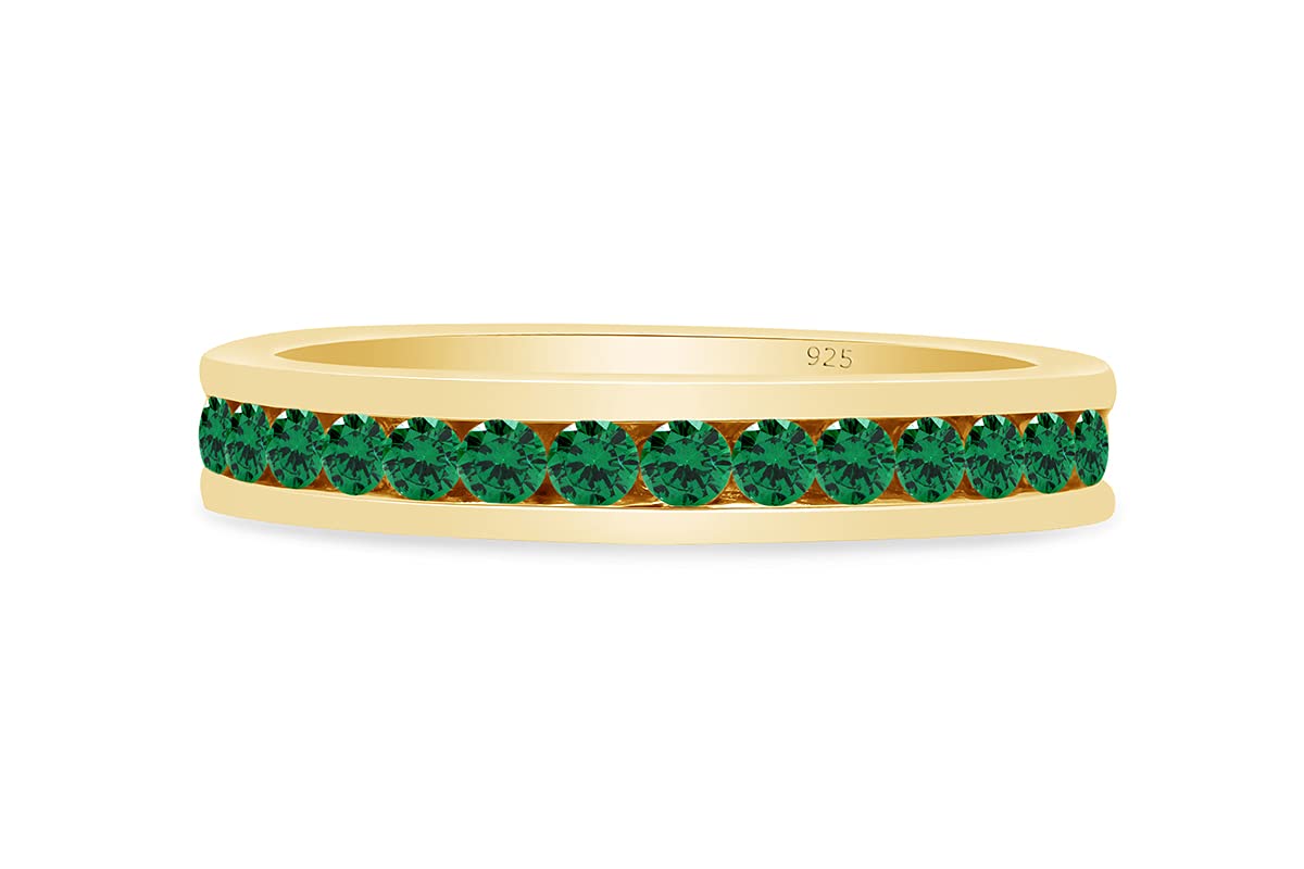 AFFY Round Shape Simulated Birthstone Full Eternity Band Ring in 14K Yellow Gold Over Sterling Silver