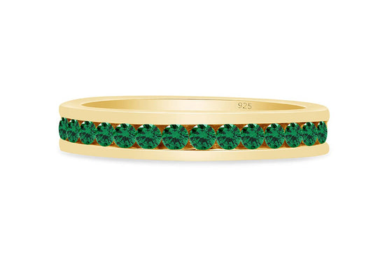 AFFY Round Shape Simulated Birthstone Full Eternity Band Ring in 14K Yellow Gold Over Sterling Silver