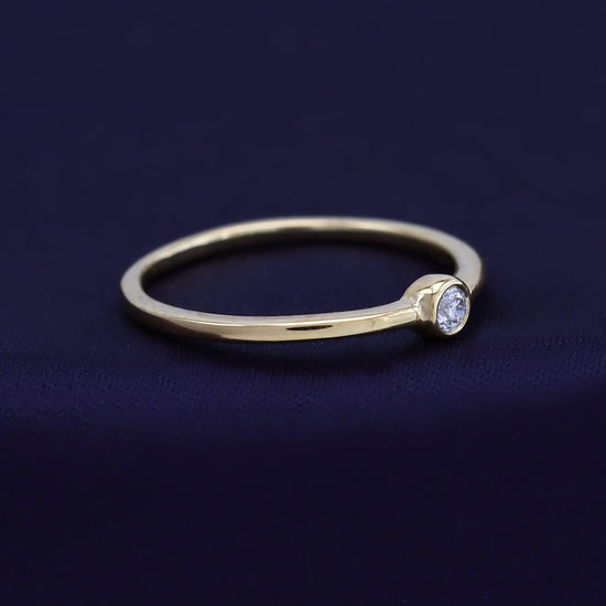 Round Cut Lab Grown Diamond Bezel Set Solitaire Stackable Engagement Ring In 925 Sterling Silver