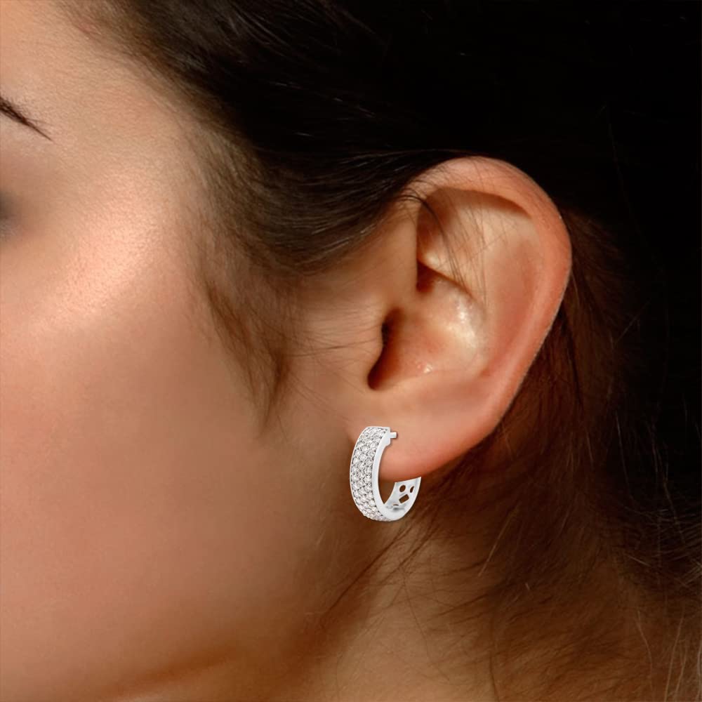 1 1/4 Carat Round Cut Lab Created Moissanite Diamond Triple Row Huggie Hoop Earrings In 925 Sterling Silver Jewelry For Women
