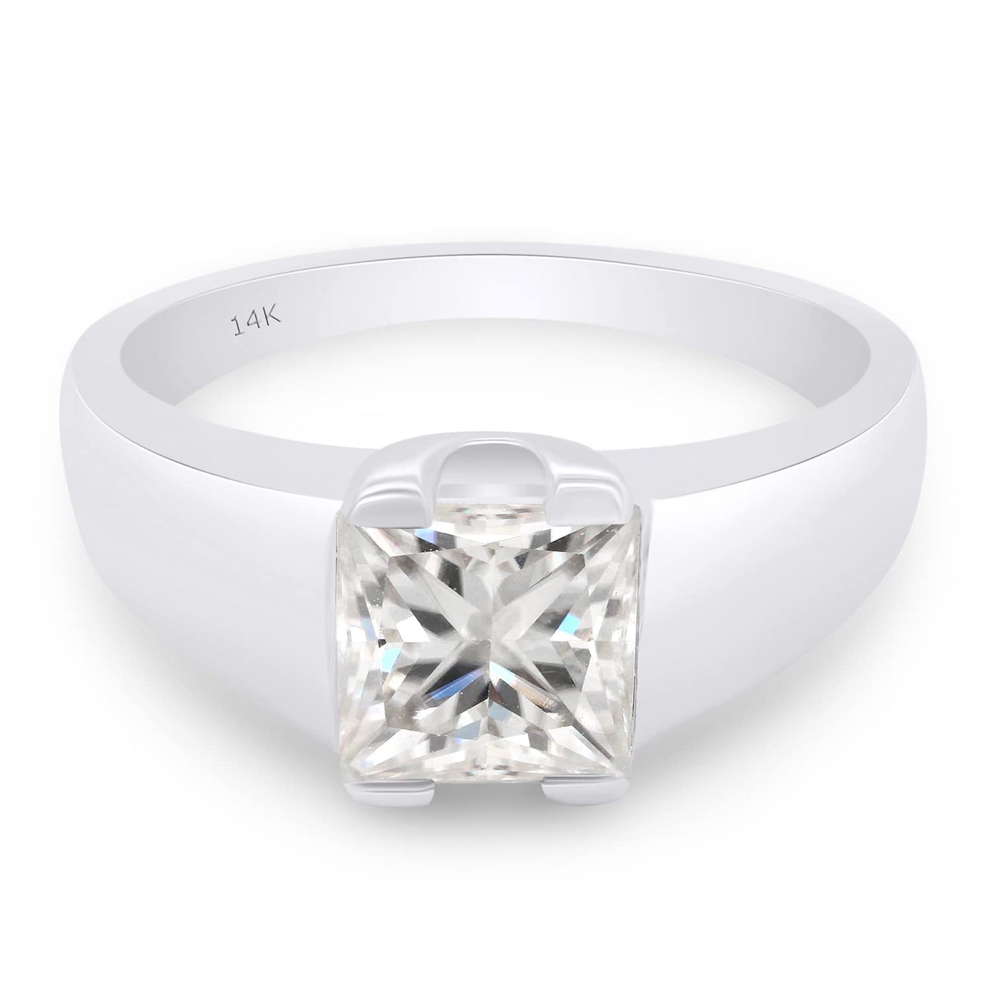 1 3/4 ct. t.w 7MM Princess Cut Lab Created Moissanite Diamond Solitaire Wedding Engagement Ring for Women in 10K or 14K Solid Gold (1.75 Cttw)
