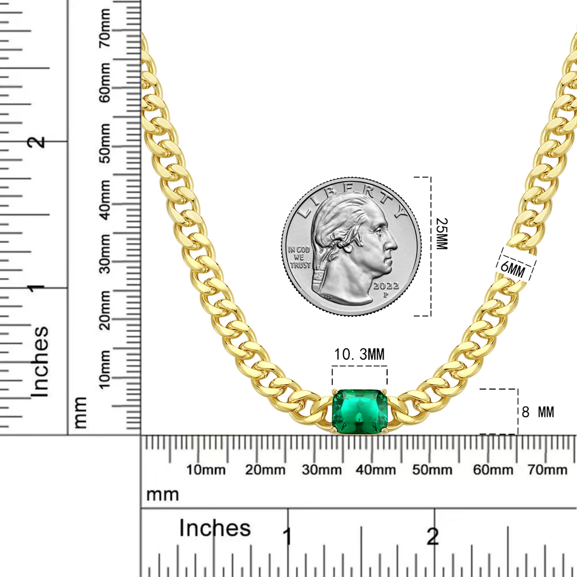 Lea Cuban Link Emerald Chain Necklace