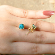 Solitaire Stud Earrings Simulated Birthstone 925 Sterling Silver