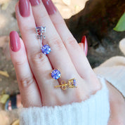 Solitaire Stud Earrings Simulated Birthstone 925 Sterling Silver