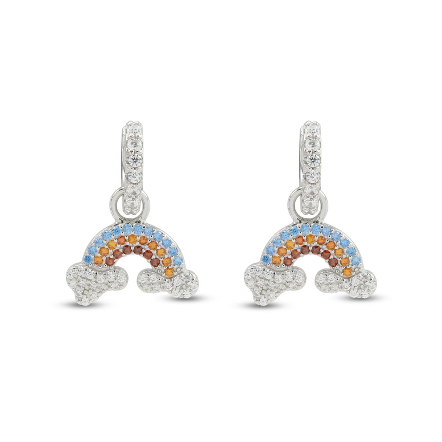 Round Multi Color Cubic Zirconia Huggie Hoop Earrings For Womens In 14K White Gold Plated 925 Sterling Silver