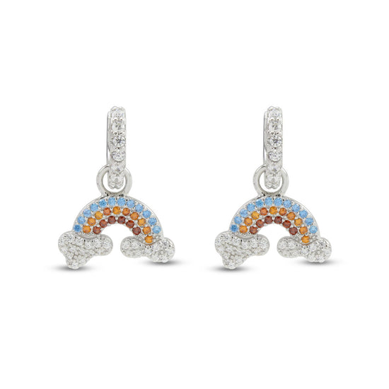 Round Multi Color Cubic Zirconia Huggie Hoop Earrings For Womens In 14K White Gold Plated 925 Sterling Silver