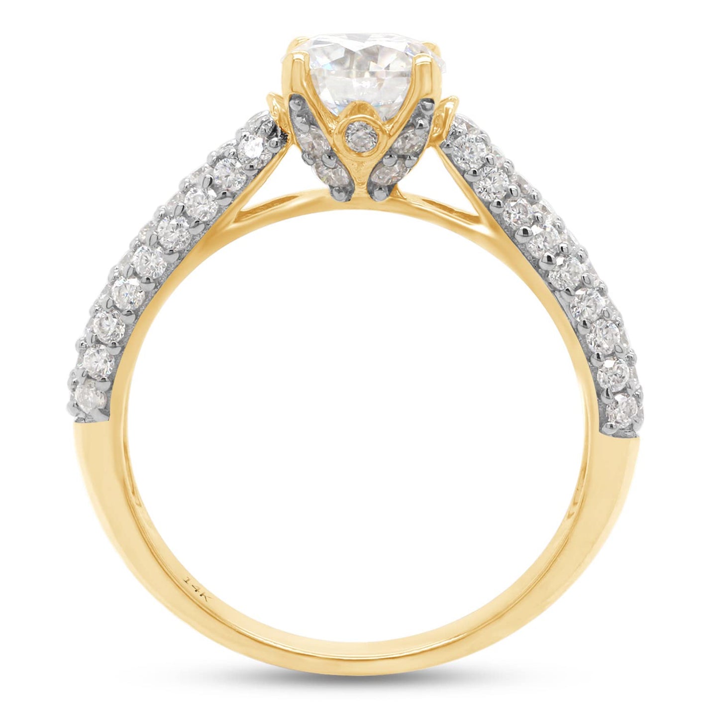 Load image into Gallery viewer, 1 1/2 Carat Round Cut Lab Created Moissanite Diamond 3-Row Solitaire Engagement Wedding Ring in 10K or 14K Solid Gold (1.50 Cttw)
