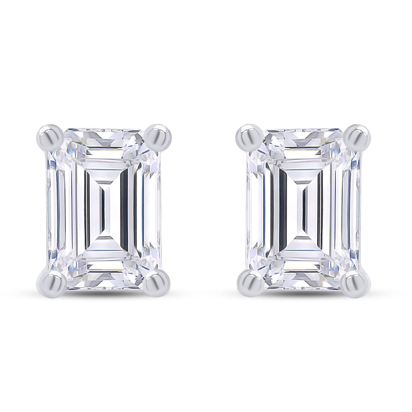 2 Carat Emerald Shape Lab Created Moissanite Diamond Solitaire Stud Earrings For Women In 925 Sterling Silver