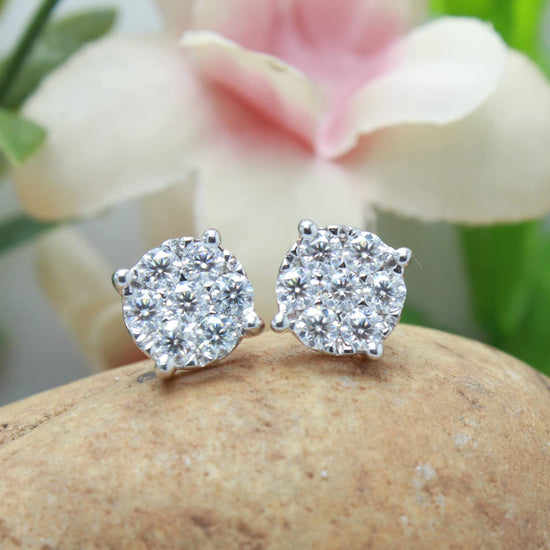1 1/5 Carat Round Cut Lab Created Moissanite Diamond Cluster Stud Earrings In 10K Or 14K Solid Gold (1.20 Cttw)