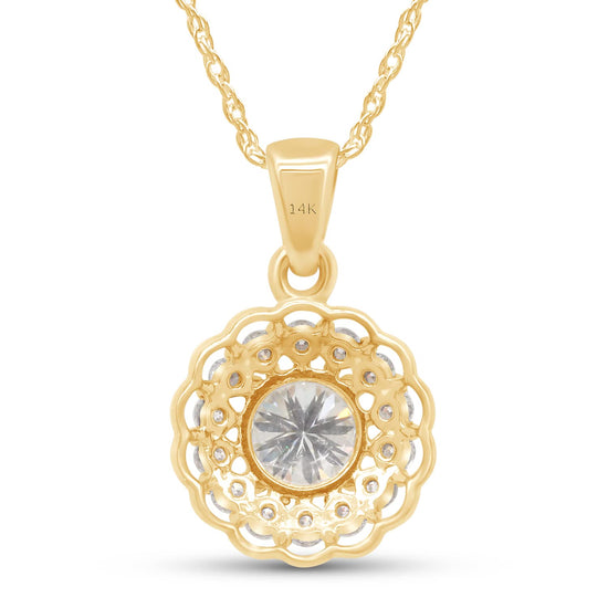 Load image into Gallery viewer, 1 1/2 Carat Center Stone 7MM Lab Created Moissanite Diamond Halo Pendant Necklace in 10K or 14K Solid Gold For Women (1.50 Cttw)
