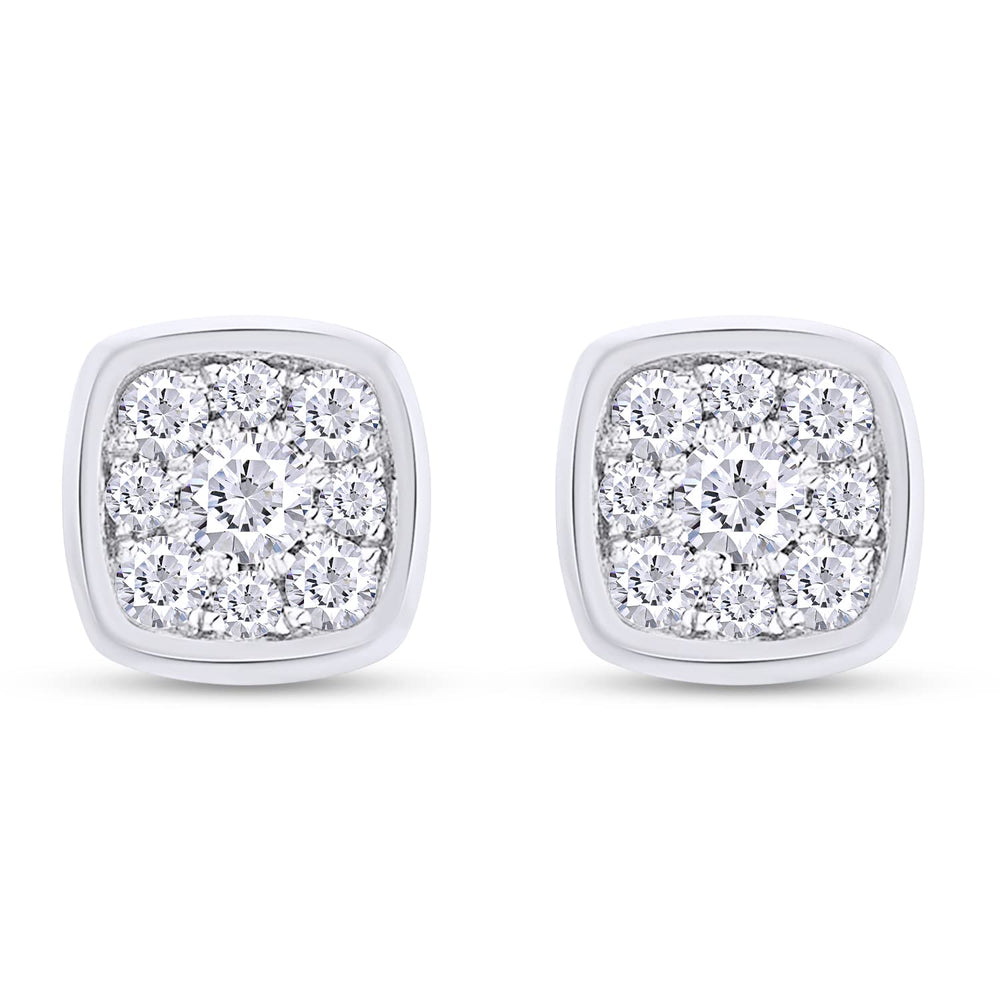 1/3 Carat Round Lab Created Moissanite Diamond Push Back Square Cluster Stud Earrings In 925 Sterling Silver (0.30 Cttw)