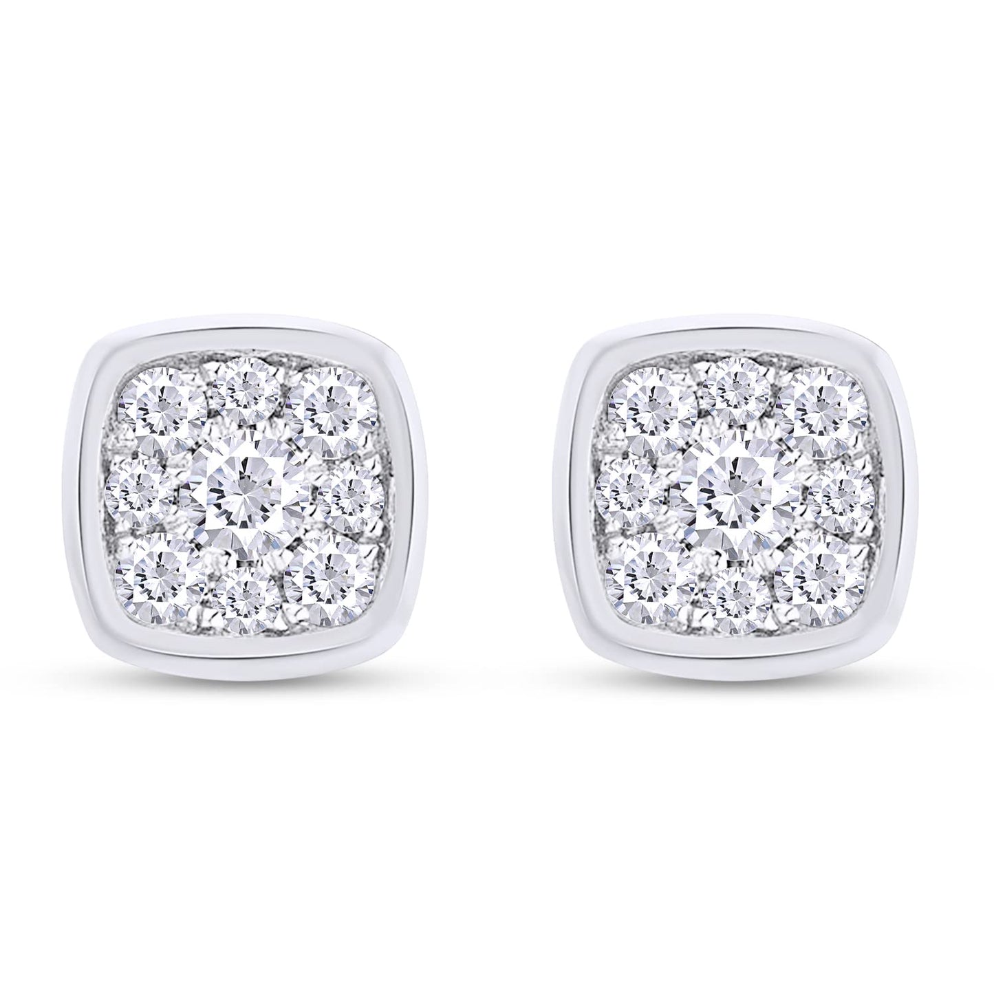 1/3 Carat Round Lab Created Moissanite Diamond Push Back Square Cluster Stud Earrings In 925 Sterling Silver (0.30 Cttw)