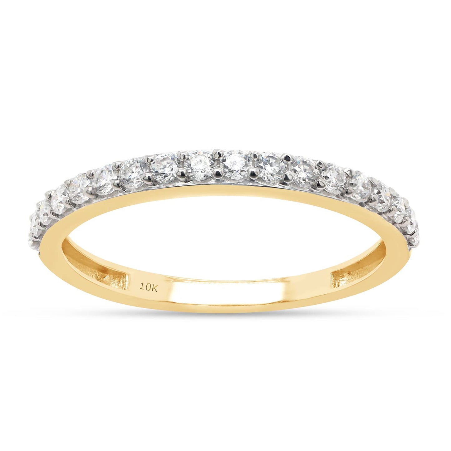 Round Cut Lab Created Moissanite Diamond Half Eternity Stackable Wedding Band Ring For Women In 10K Or 14K Solid Gold