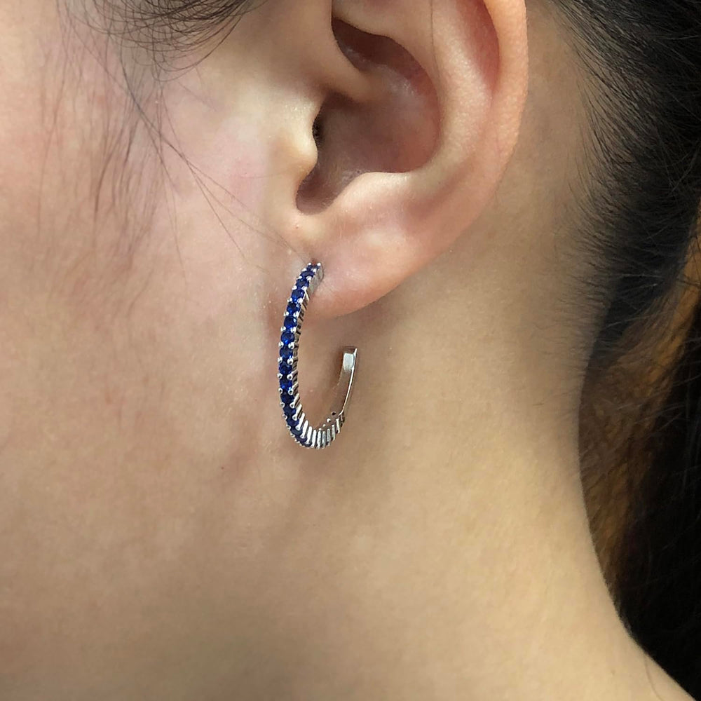 
                      
                        Round Simulated Blue Sapphire Single Row Hoop Earrings For Women In 925 Sterling Silver
                      
                    