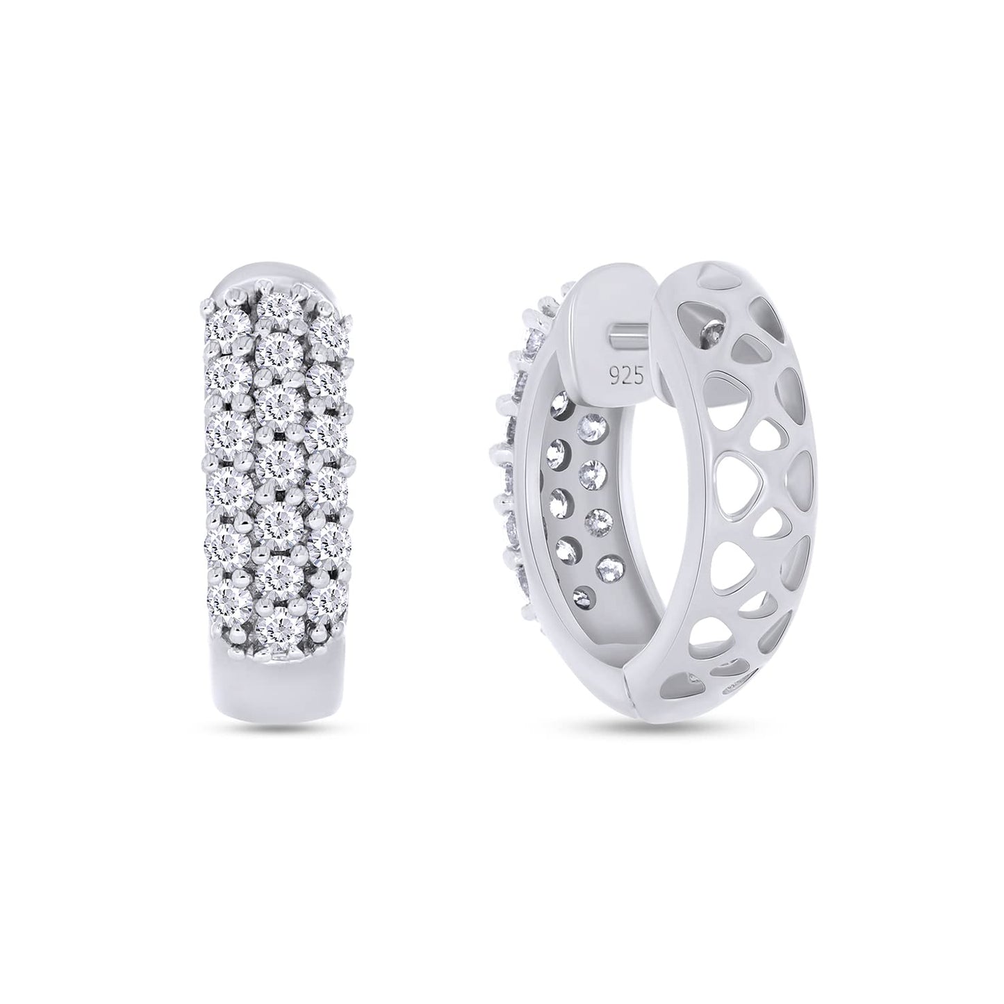 1/2 Carat Lab Created Moissanite Diamond 3-Row Huggie Hoop Earrings In 925 Sterling Silver (VVS1 Clarity, 0.50 Cttw)