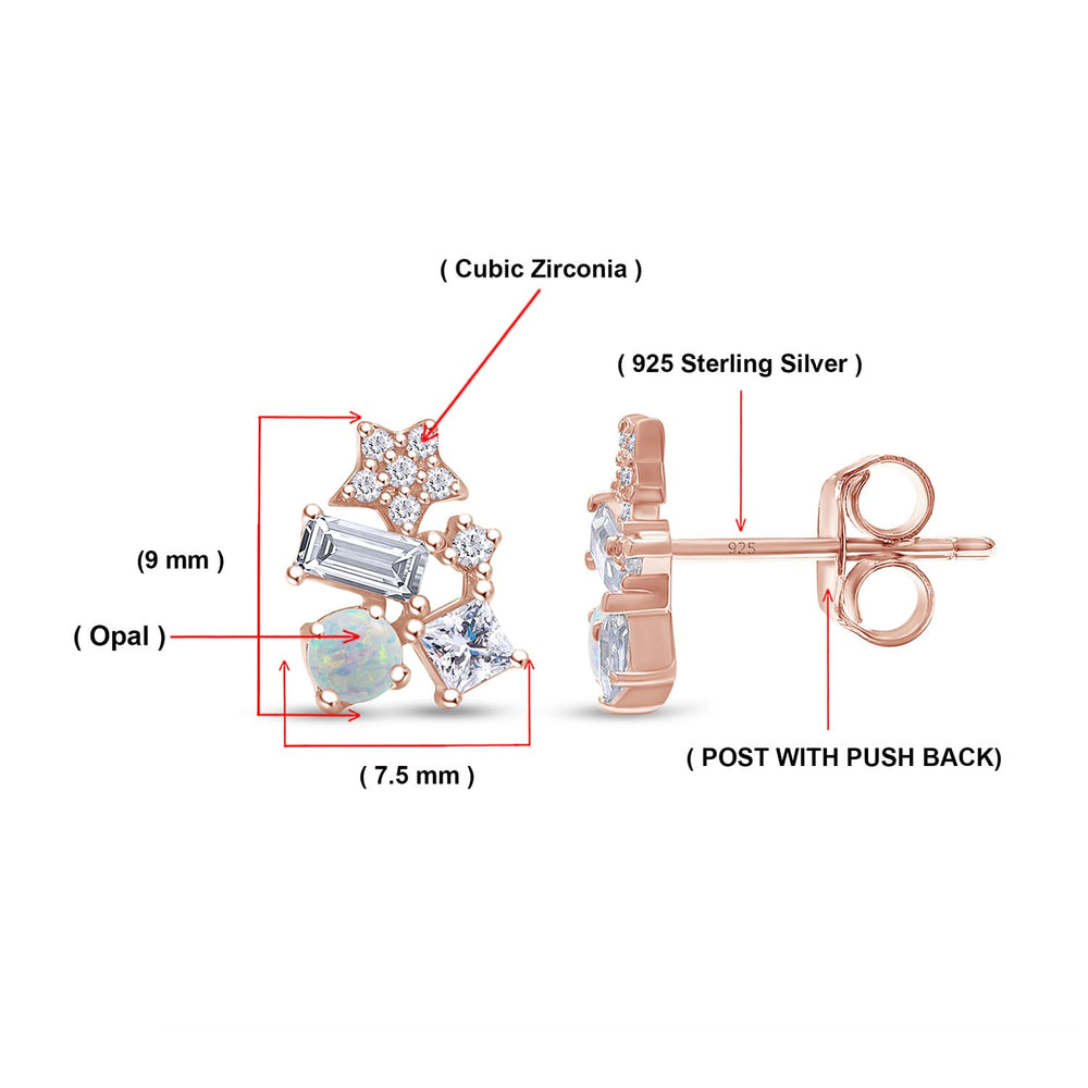 
                      
                        Round Simulated Opal & Multi Shape White Cubic Zirconia Stud Earrings For Women In 925 Sterling Silver
                      
                    